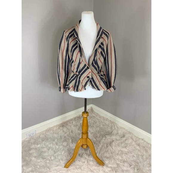 FreePeople Boho RusticLuxury Stripe Linen Jacket Gypsy Indie Spring Summer Earth - Picture 4 of 13